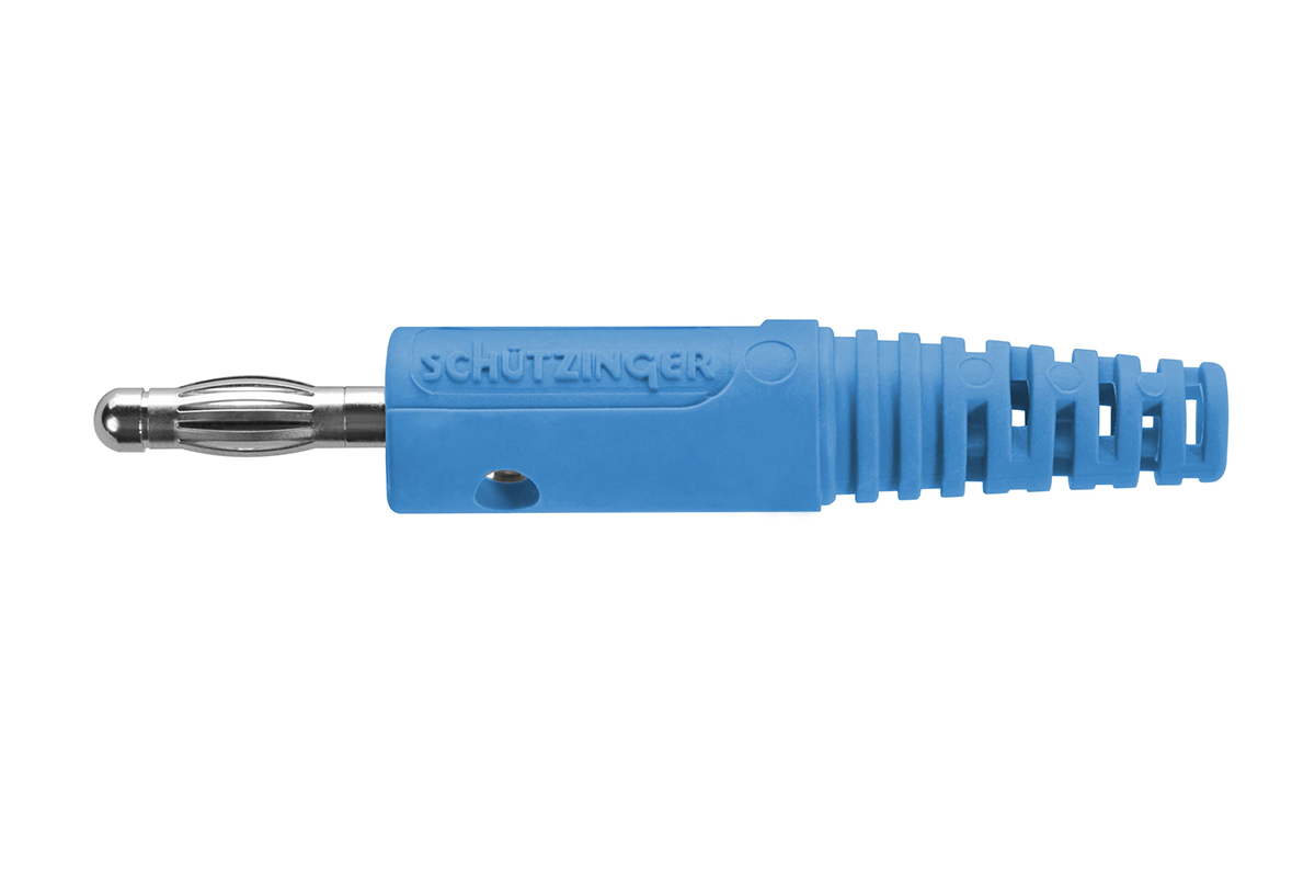 Schutzinger Blue Male Banana Plug, 4 mm Connector, Solder Termination, 32A, 33 V ac, 70V dc, Nickel Plating