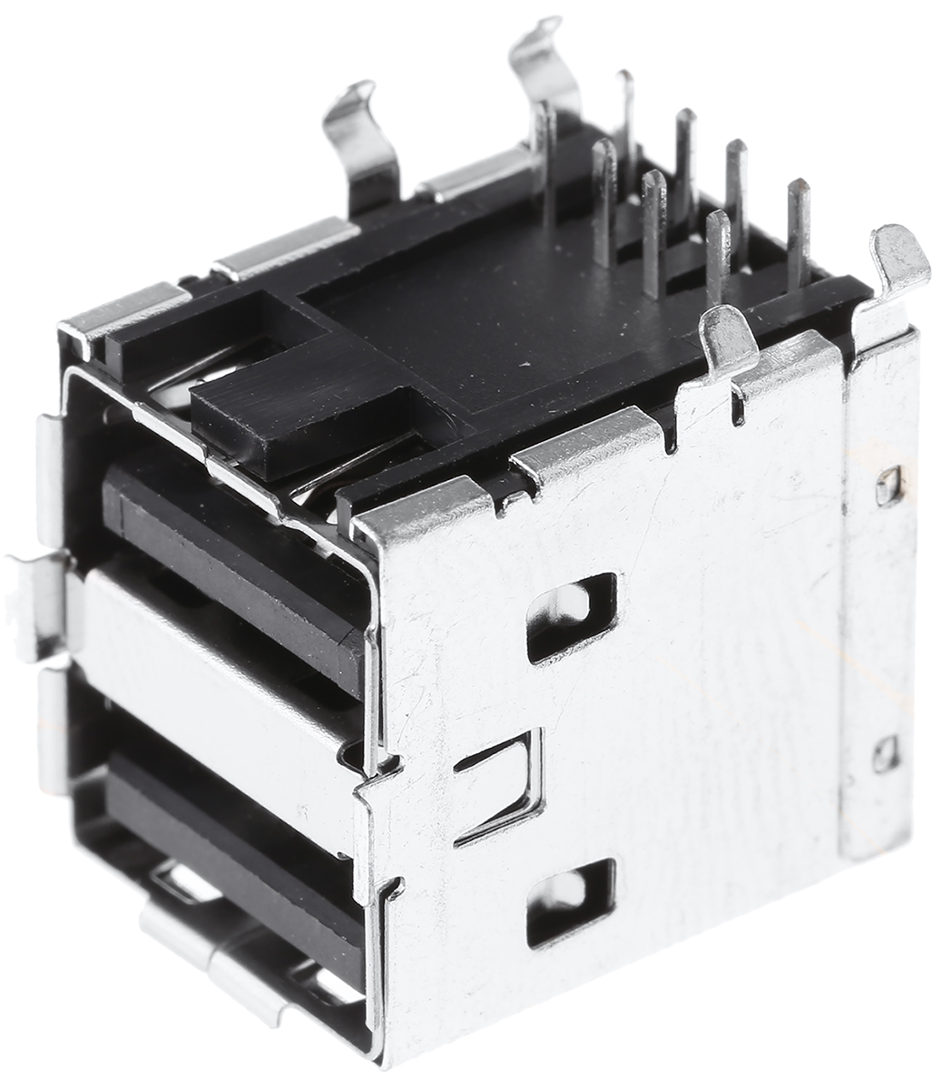 Molex Right Angle, Through Hole, Socket- Dual Port Type A USB Connector