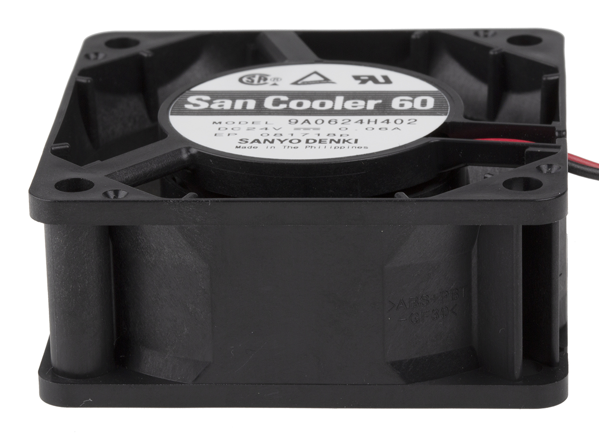 Sanyo Denki 9A Series Axial Fan, 24 V dc, DC Operation, 31.8m³/h, 1.44W, 60mA Max, 60 x 60 x 25mm