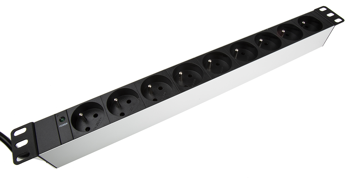 RS PRO Type E - French 9 Gang Power Distribution Unit, 2.5m Cable, 16A