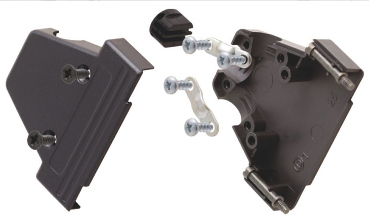 MH Connectors MHTRI-P Series ABS Angled, Straight D Sub Backshell, 25 Way, Strain Relief