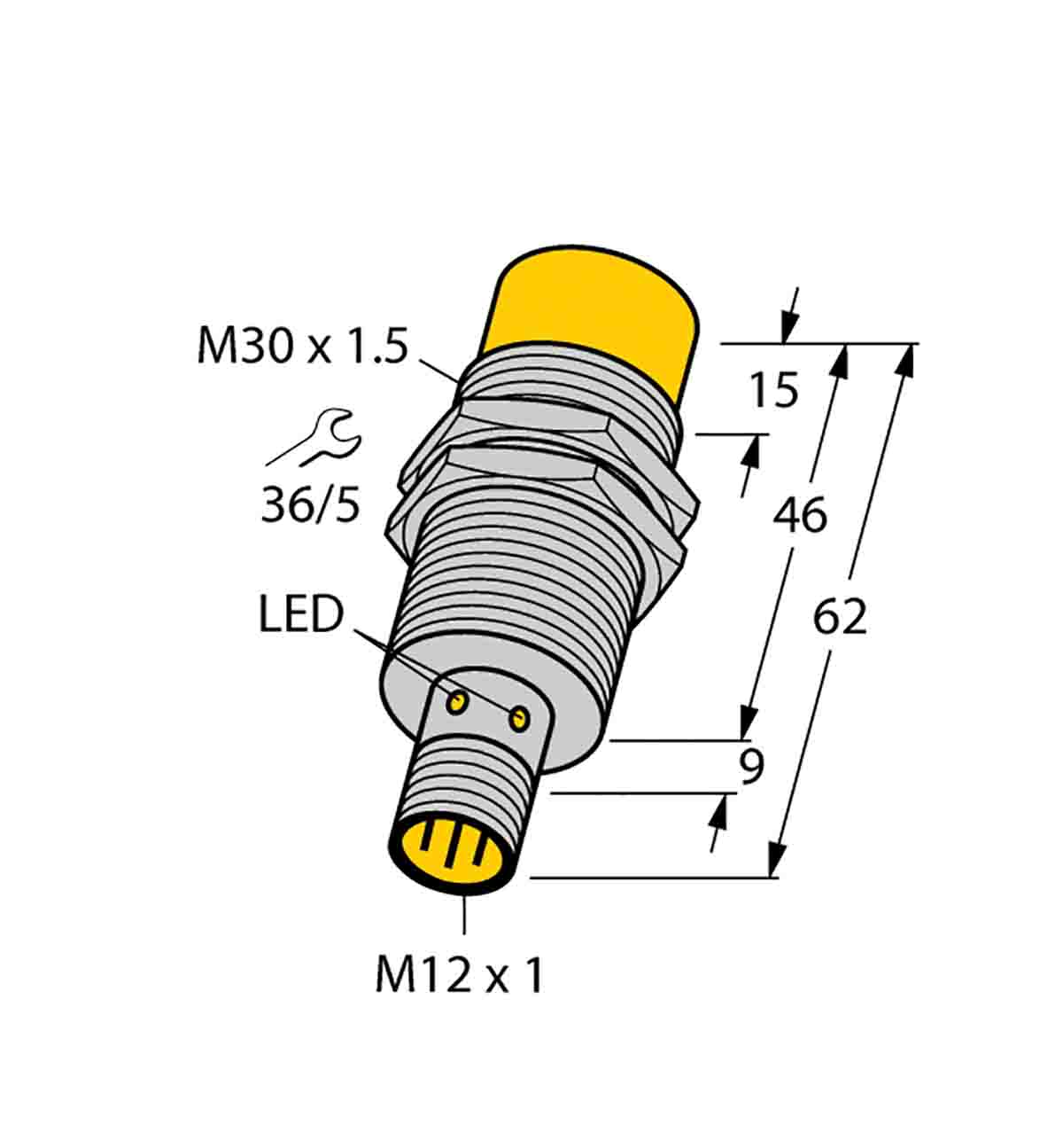 Turck Inductive Threaded Barrel Proximity Sensor, M30, 30 mm Detection, PNP NO+NC, 15 → 30 V dc