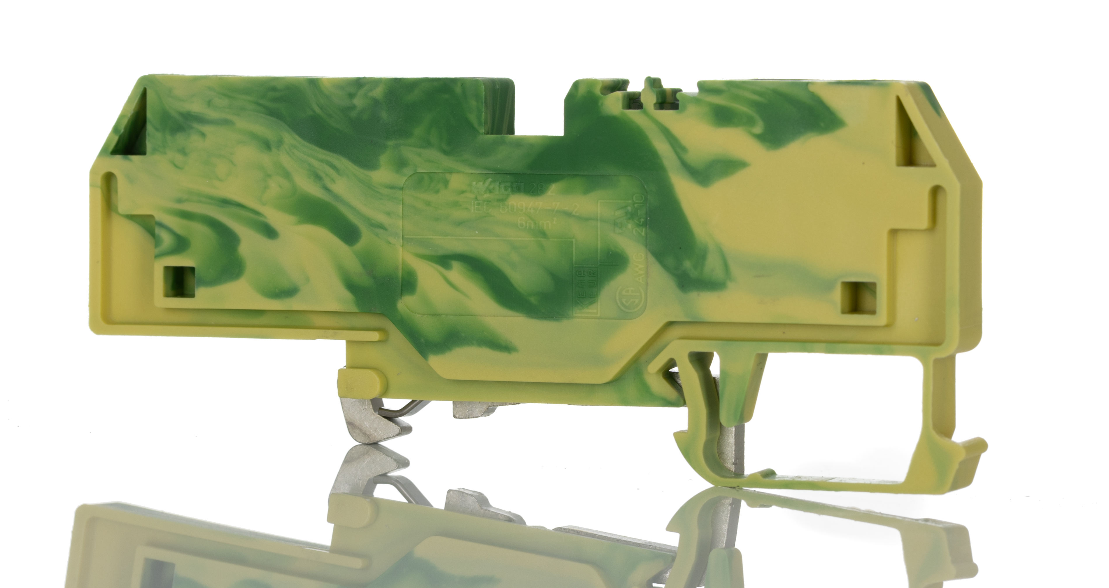 WAGO 282-687 282 Series Green/Yellow, 6mm², Single-Level, Cage Clamp Termination