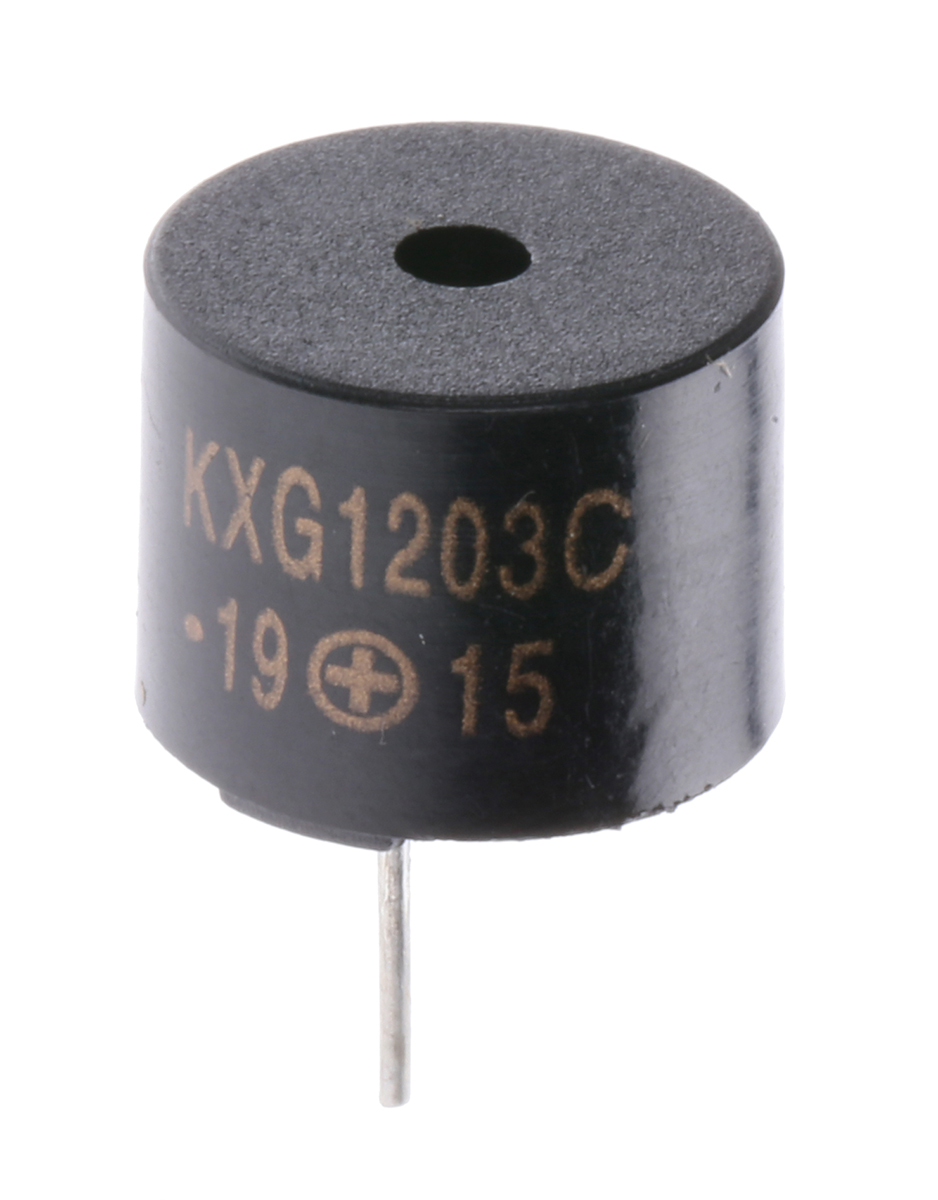 Kingstate 85dB Through Hole Continuous Internal Magnetic Buzzer Component, 12 (Dia.) x 9.5mm, 2V dc Min, 5V dc Max