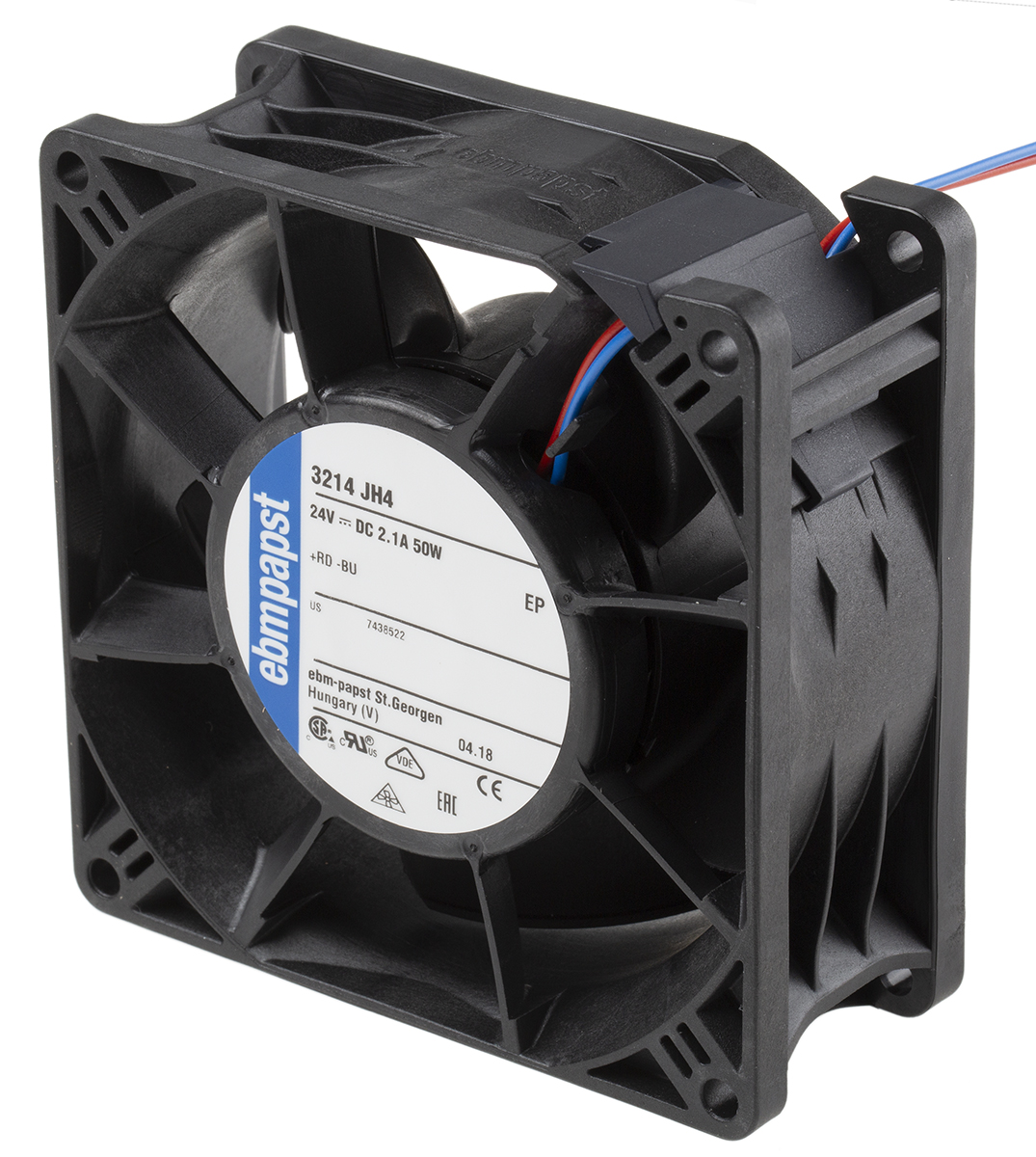 ebm-papst 3200 J - S-Force Series Axial Fan, 24 V dc, DC Operation, 280m³/h, 50W, 92 x 92 x 38mm
