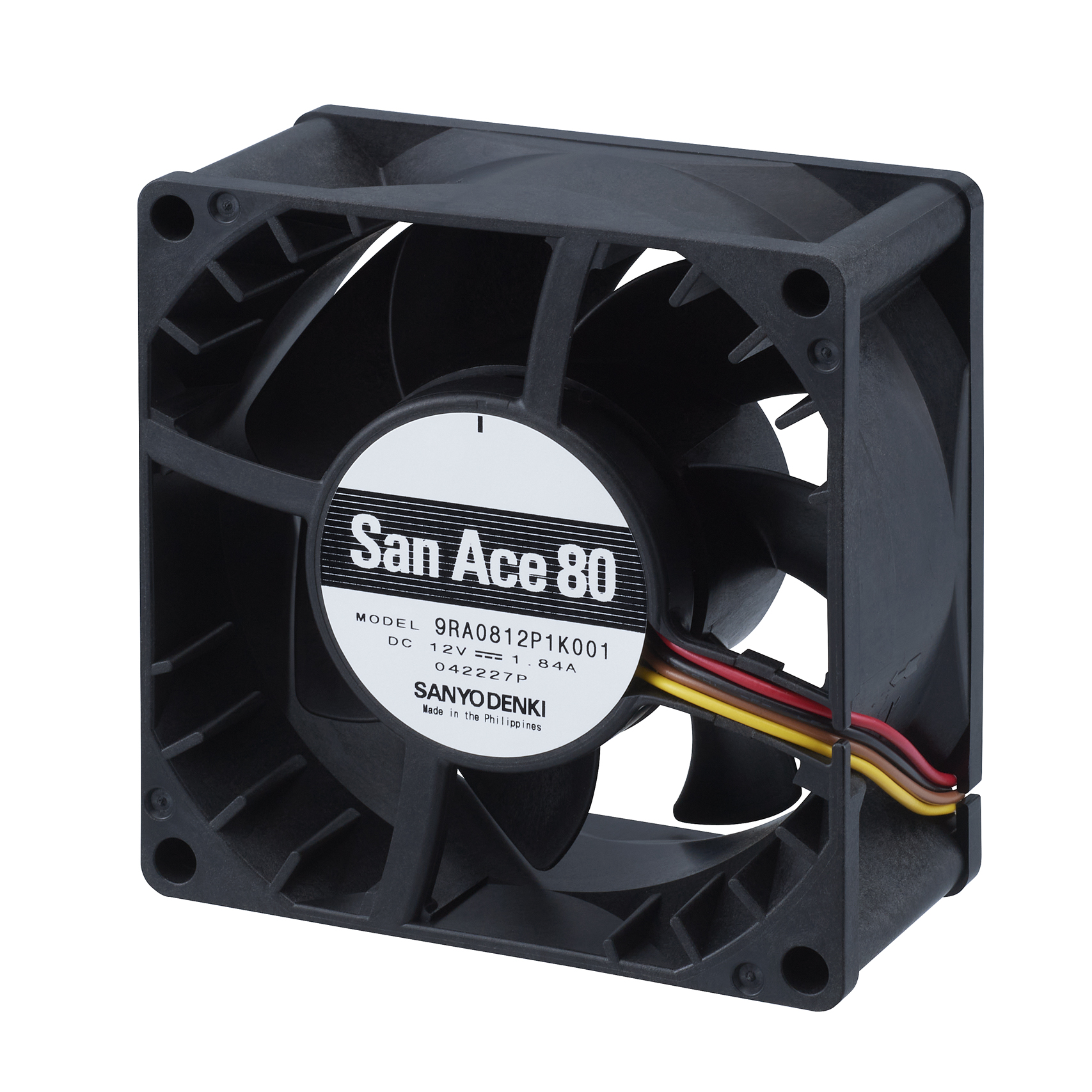 Sanyo Denki Axial Fan, 12 V dc, dc Operation, 2.42m³/min, 9.84W, 820mA Max, 80.5 x 80.5 x 38.5mm