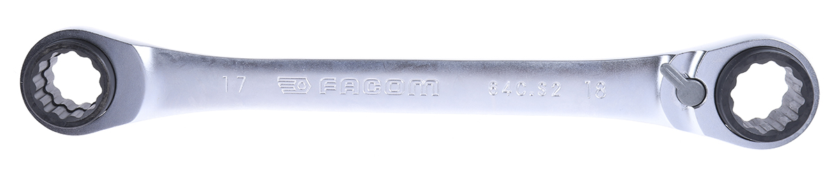Facom 64C Series Ratchet Spanner, 16 x 17mm, Metric, Double Ended, 230 mm Overall