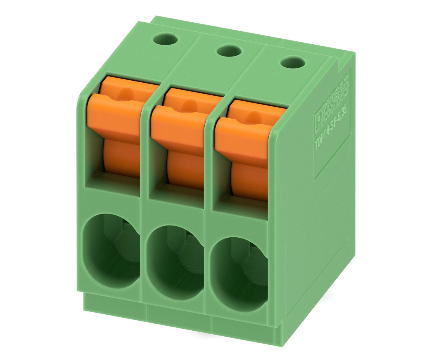 Phoenix Contact TDPT 4/ 3-SP-6.35-ZB Series PCB Terminal Block, 3-Contact, 6.35mm Pitch, Through Hole Mount, 1-Row,
