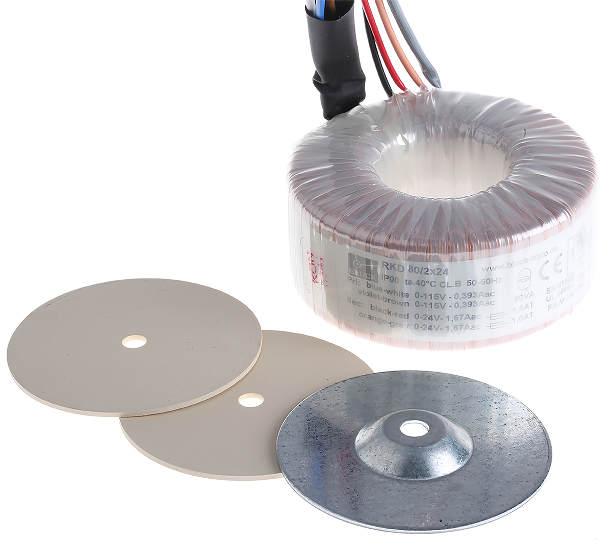 Block 115 V ac, 230 V ac, 2 x 24V ac Toroidal Transformer, 80VA 2 Output