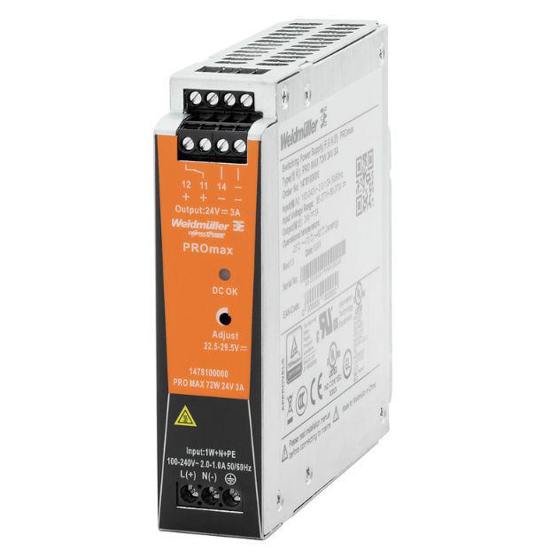 Weidmuller PRO MAX Switched Mode DIN Rail Power Supply, 85 → 277 V ac / 80 → 370V dc ac, dc Input, 24V dc