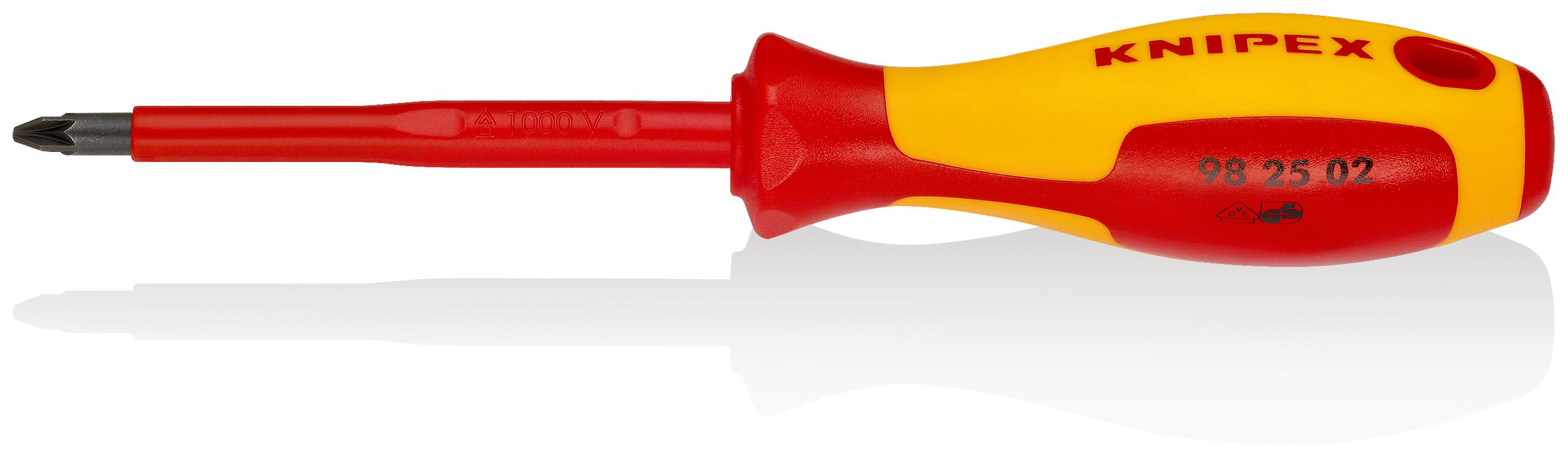 Knipex Pozidriv Insulated Screwdriver, PZ2 Tip, 100 mm Blade, VDE/1000V, 212 mm Overall