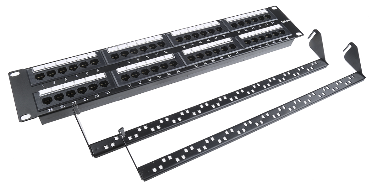 RS PRO Cat5e 48 Port RJ45 RJ Patch Panel UTP 2U Black
