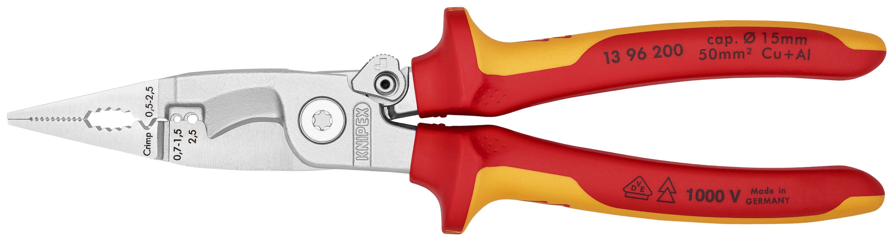 Knipex Combination Pliers, 200 mm Overall, Straight Tip, VDE/1000V
