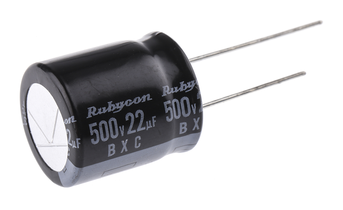 Rubycon 22μF Aluminium Electrolytic Capacitor 500V dc, Radial, Through Hole - 500BXC22MEFC18X20