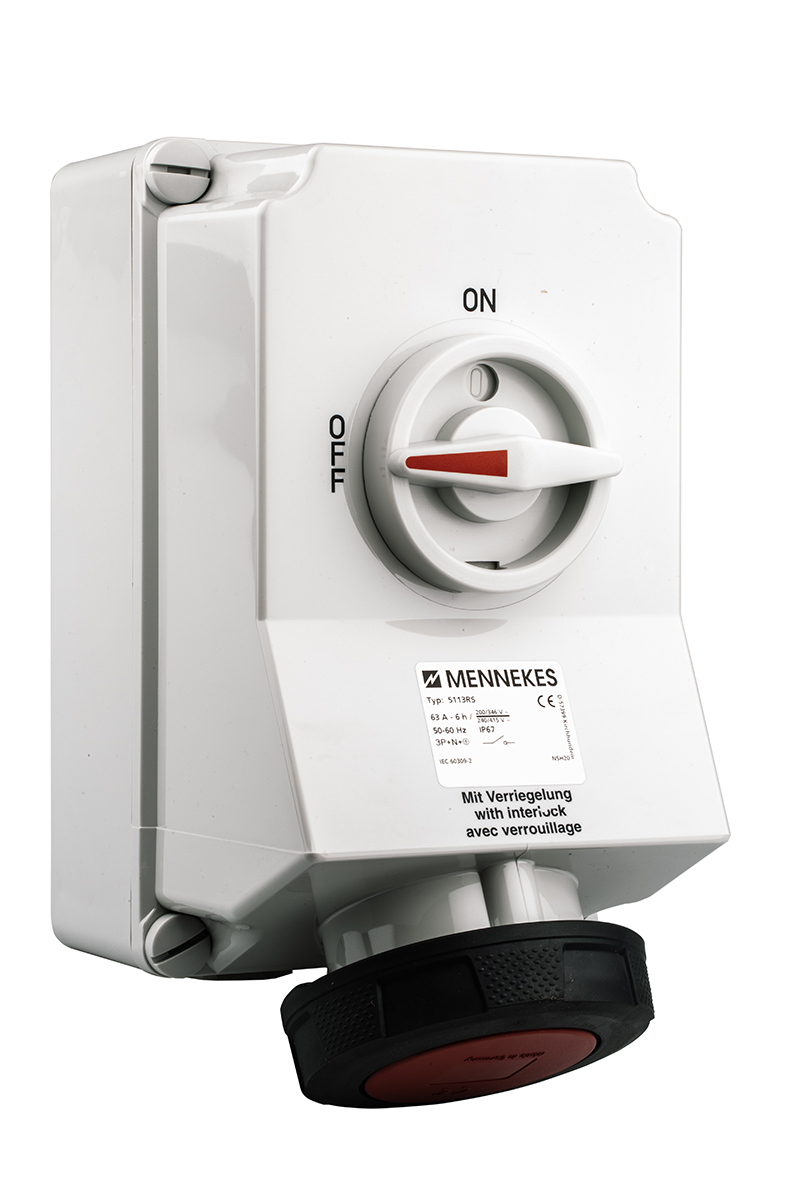 MENNEKES Switchable IP67 Industrial Interlock Socket 3PN+E, Earthing Position 6h, 63A, 400 V
