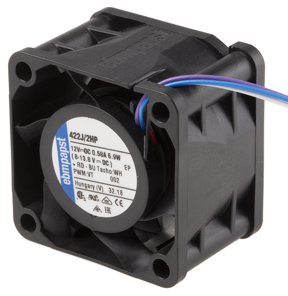 ebm-papst 420 J Series Axial Fan, 12 V dc, DC Operation, 38m³/h, 7.9W, 40 x 40 x 28mm