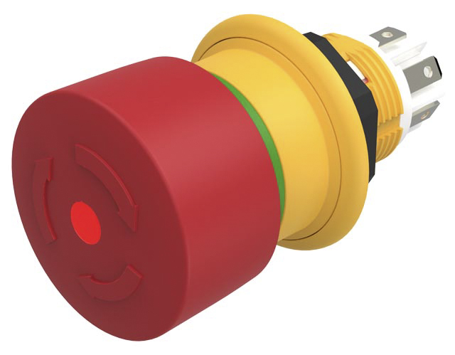 EAO 61 Compact Series Twist Release Illuminated Emergency Stop Push Button, Panel Mount, 16mm Cutout, 2NC, IP67, IP69K