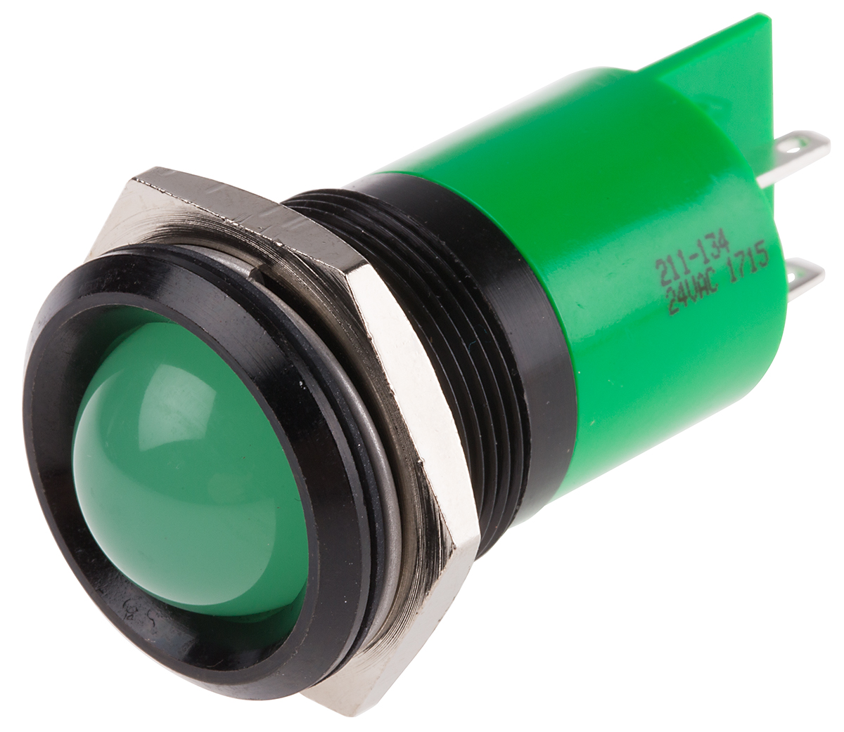 RS PRO Green Panel Mount Indicator, 24V ac/dc, 22mm Mounting Hole Size, Solder Tab Termination