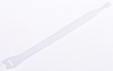 HellermannTyton Cable Tie, Hook and Loop, 200mm x 12.5 mm, White PA (Loop), PE (Hook), Pk-10