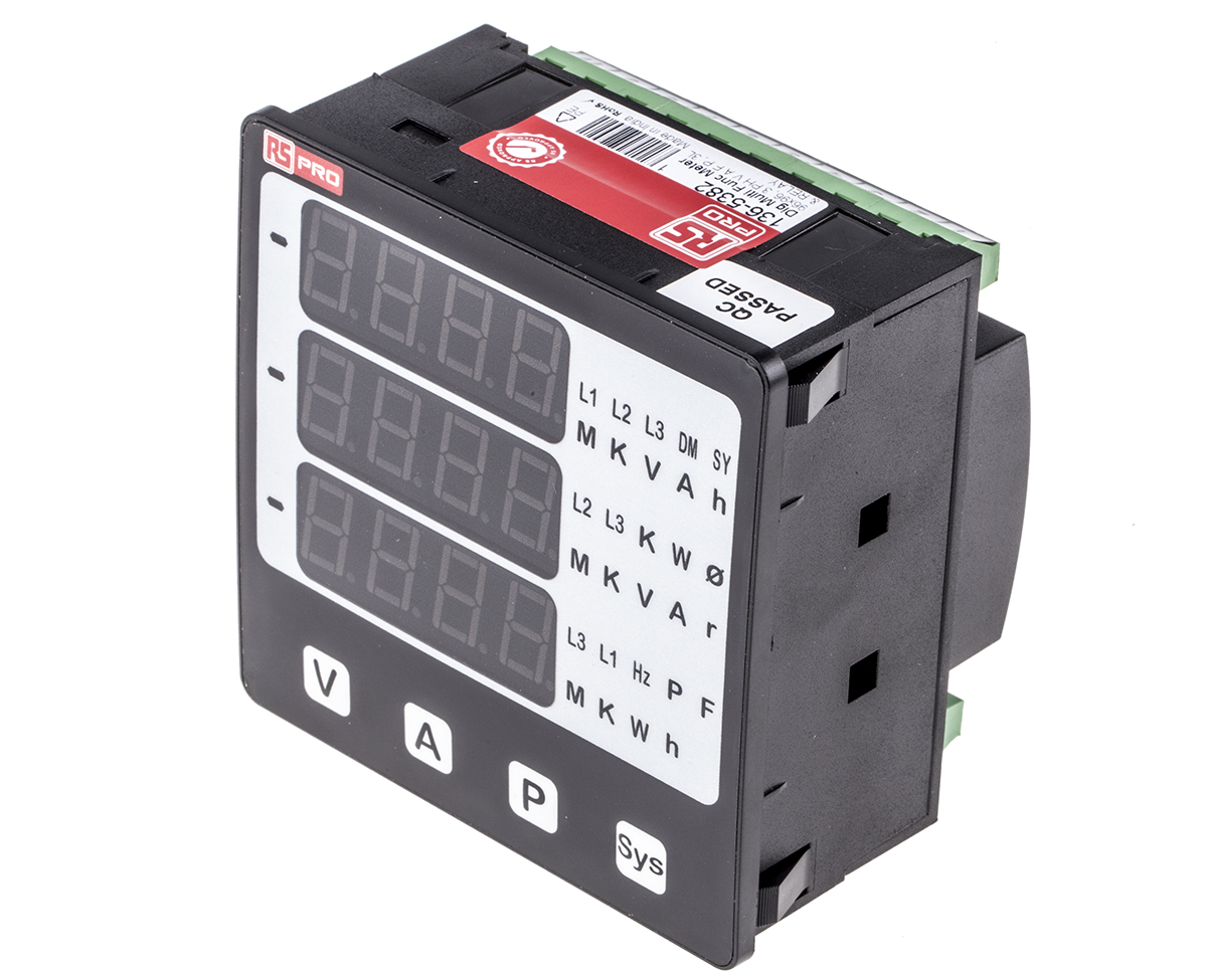 RS PRO LED Digital Panel Multi-Function Meter for Current, Frequency, System Active Power, System Re-Active Power,