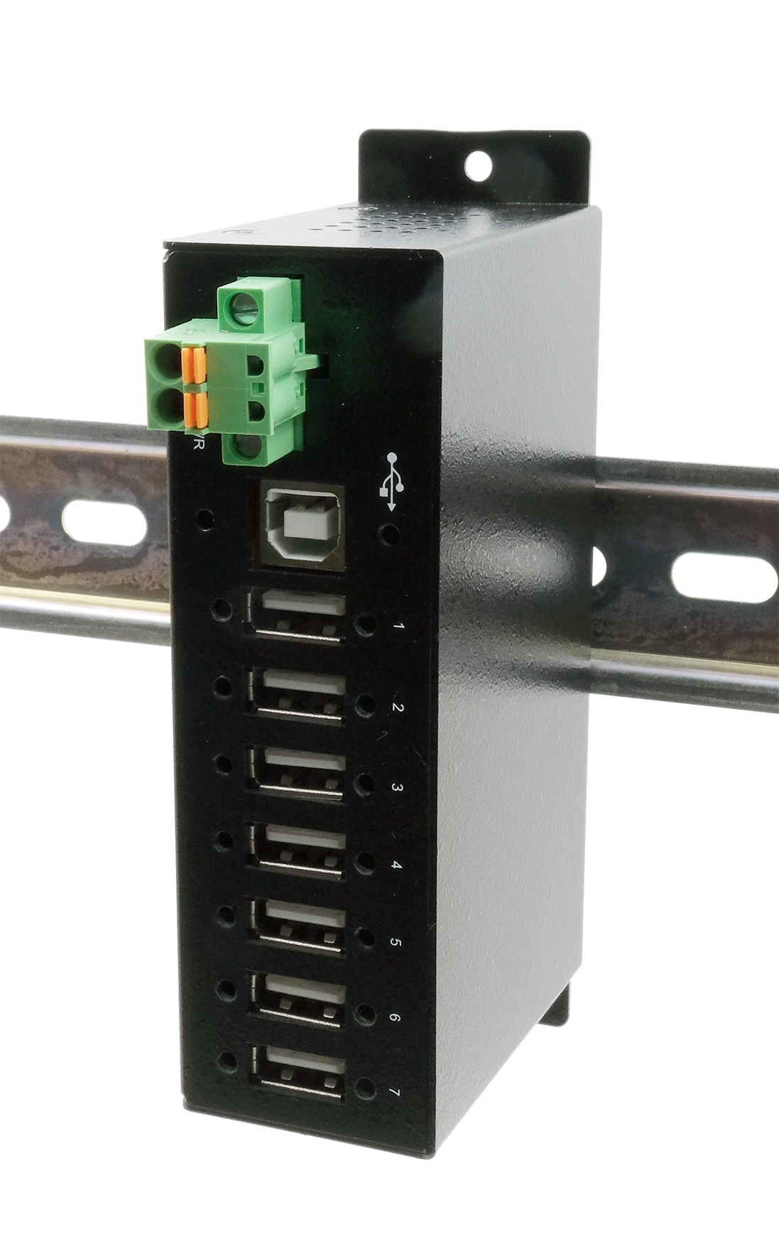 Exsys 7 Port USB 2.0  Hub, Terminal Connector Powered, 132.5 x 36.2 x 80.2mm