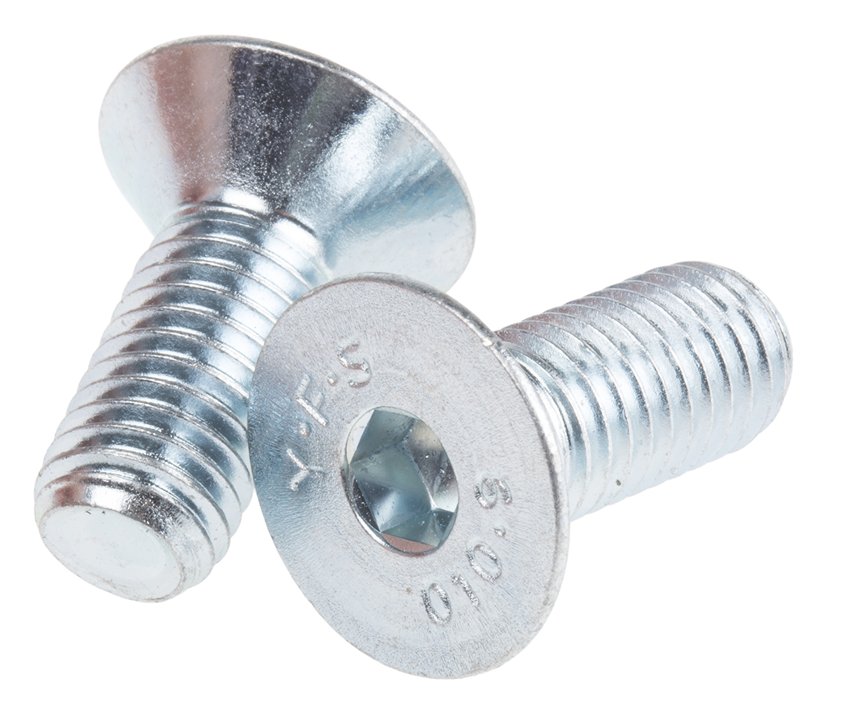 RS PRO Bright Zinc Plated Steel Hex Socket Countersunk Screw, DIN 7991, M10 x 25mm