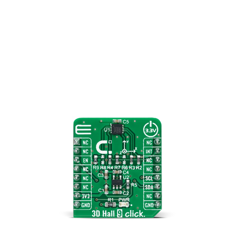 MikroElektronika 3D Hall 9 Click Hall Effect Sensor Add On Board for ALS31300 mikroBUS Socket
