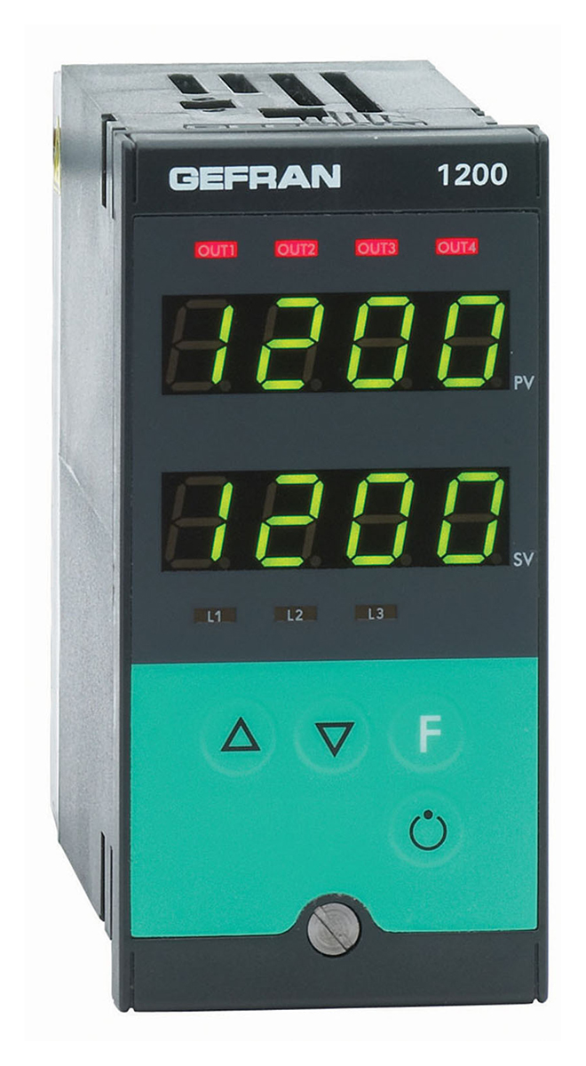 Gefran 1200 PID Temperature Controller, 96 x 48 (1/8 DIN)mm, 2 Output Relay, 100 V ac, 240 V ac Supply Voltage ON/OFF
