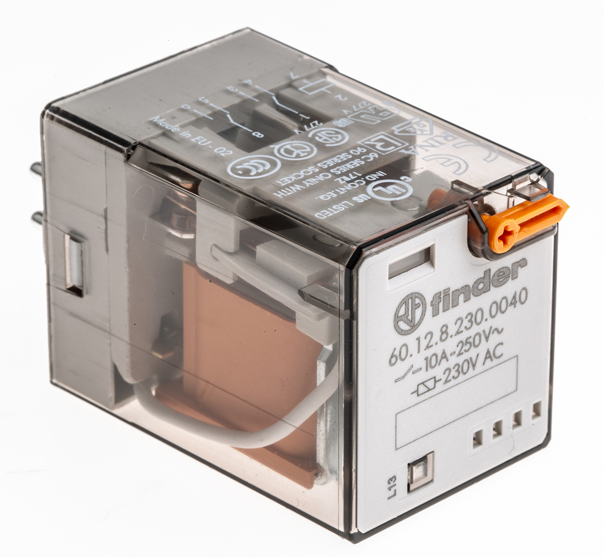 Finder Plug In Power Relay, 230V ac Coil, 10A Switching Current, DPDT