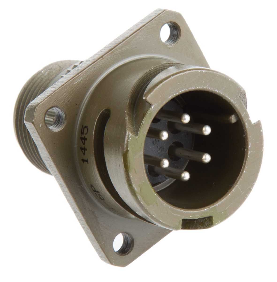 Amphenol Limited, 97B, Brass 6 Way Wall Mount MIL Spec Circular Connector Receptacle, Pin Contacts,Shell Size 14S,