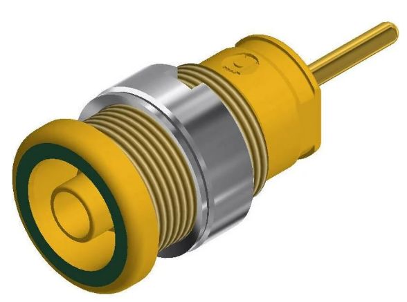 Hirschmann Test & Measurement Green/Yellow Female Banana Connector, 4 mm Connector, Solder Termination, 24A, 1kV, Gold