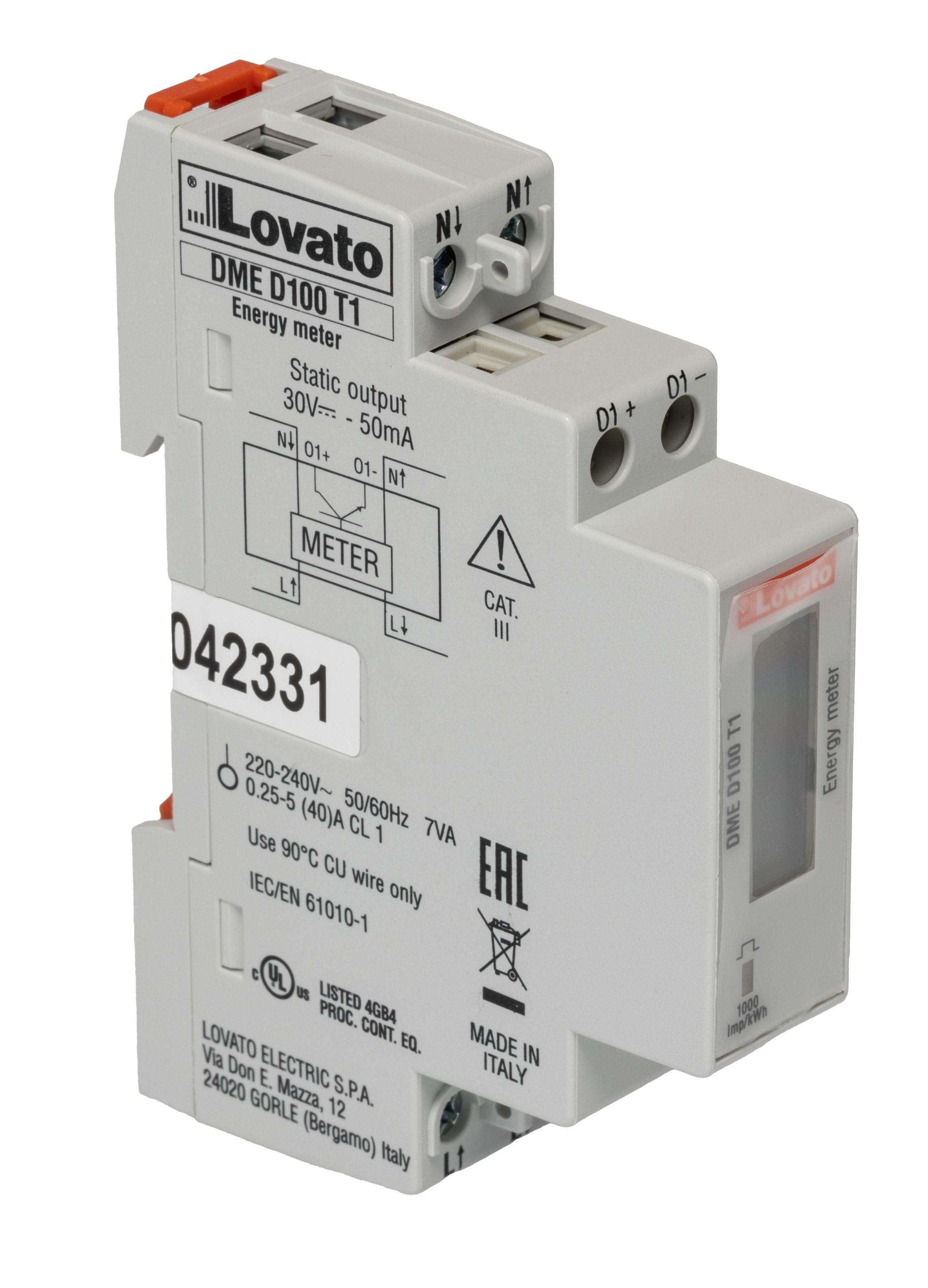 Lovato 1 Phase LCD Energy Meter