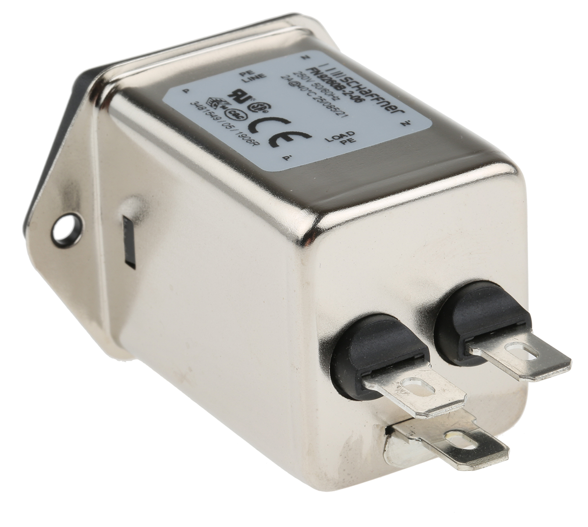 Schaffner 2A, 250 V ac Male Panel Mount IEC Inlet Filter FN9260B-2-06, Faston 2 Fuse