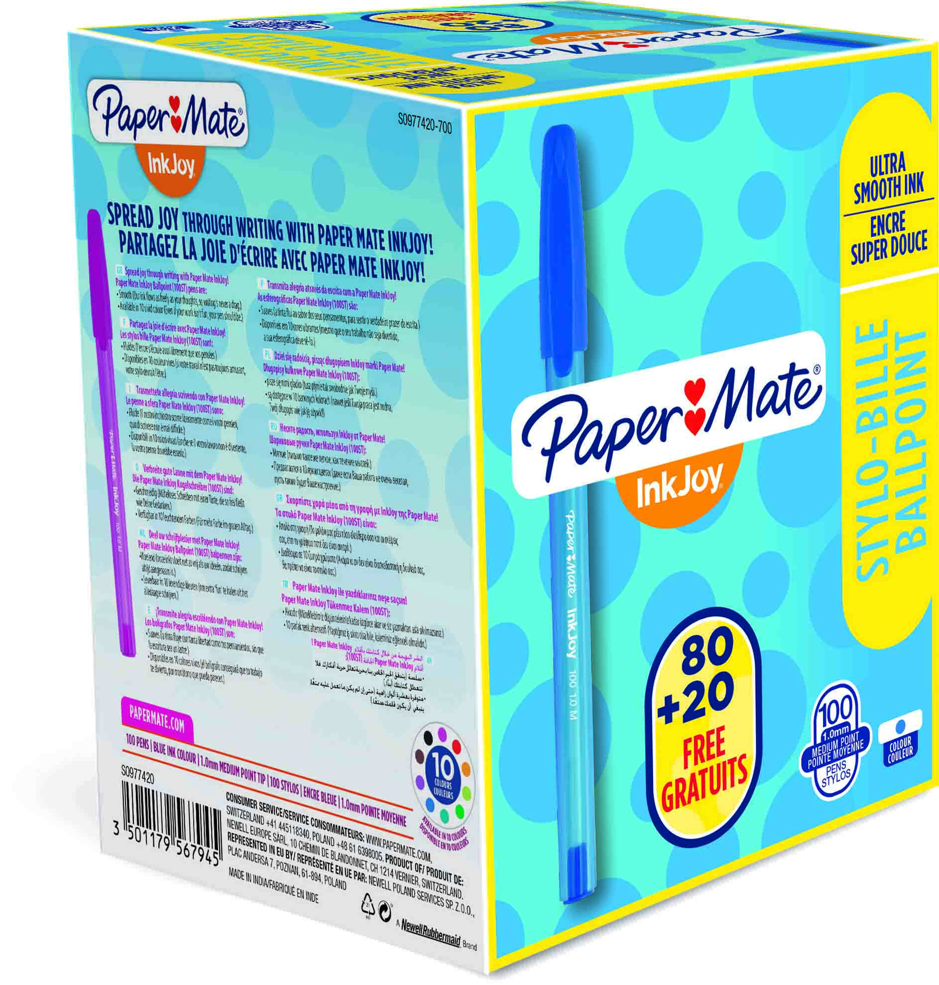 Paper Mate Blue Ball Point Pen, 1 mm Tip Size
