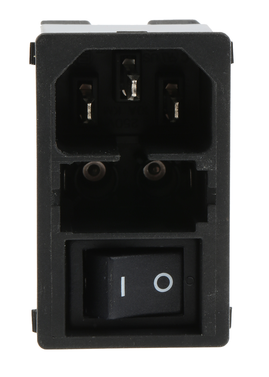 Schurter 10A, 250 V ac Male Snap-In Filtered IEC Connector 2 Pole KMF1.1191.11, Solder 2 Fuse