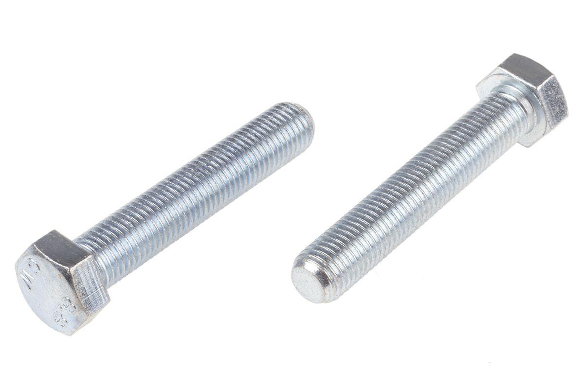 RS PRO Bright Zinc Plated Steel, Hex Bolt, M16 x 90mm