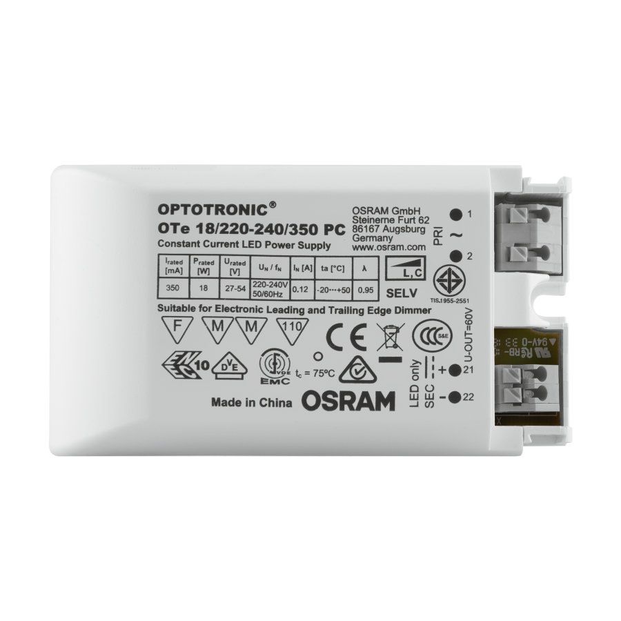 Osram LED Driver, 27 → 54V Output, 19W Output, 350mA Output, Constant Current Dimmable