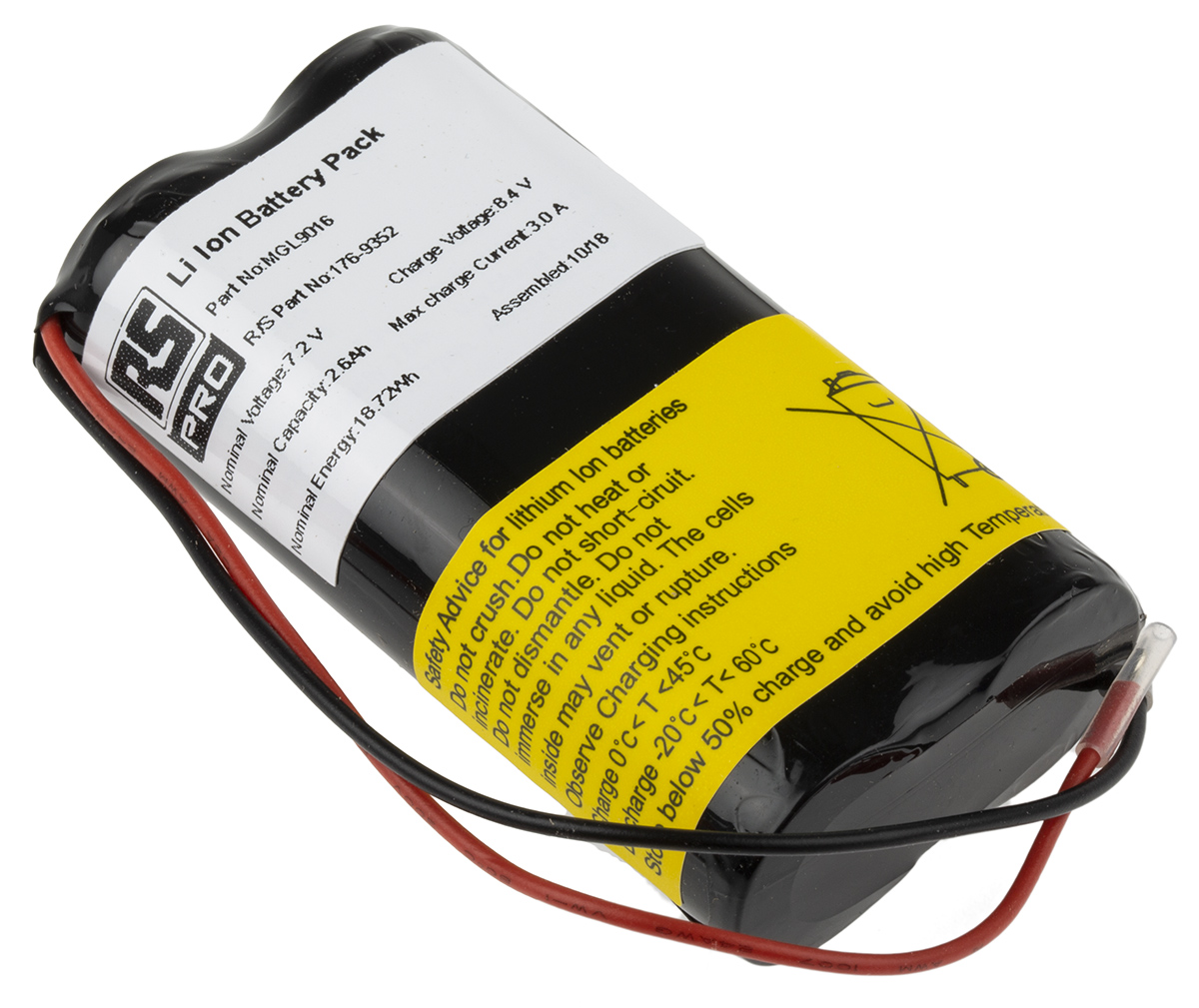 RS PRO 7.2V Lithium-Ion Rechargeable Battery Pack, 2.6Ah - Pack of 1