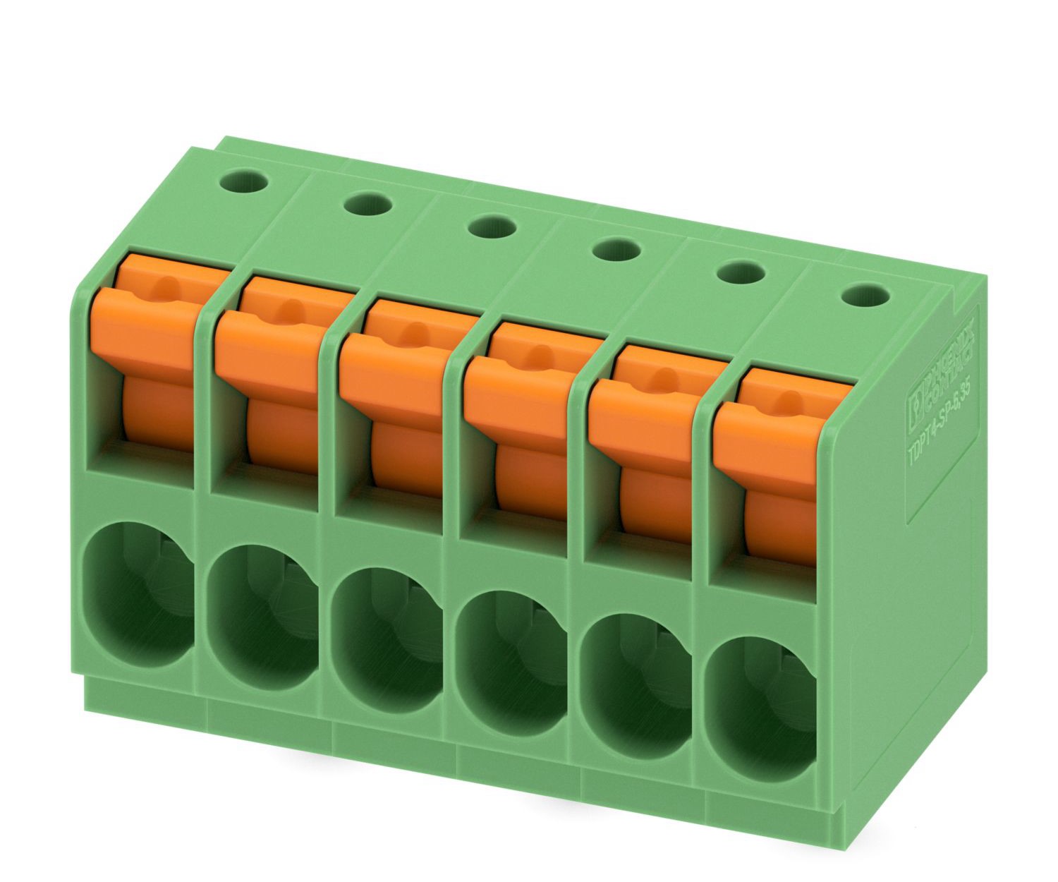 Phoenix Contact TDPT 4/ 6-SP-6.35-ZB Series PCB Terminal Block, 6-Contact, 6.35mm Pitch, Through Hole Mount, 1-Row,