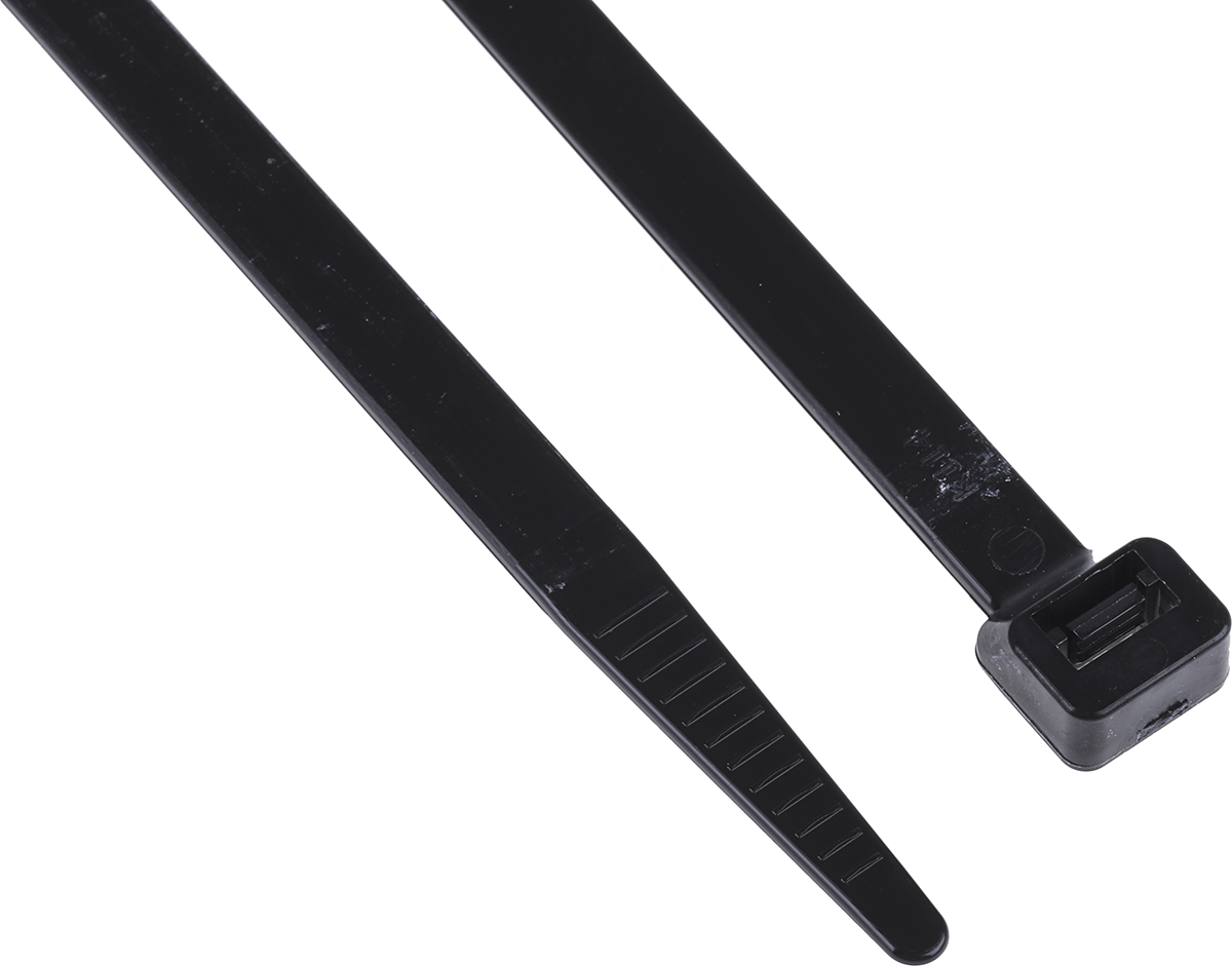RS PRO Cable Tie, 340mm x 7.6 mm, Black Nylon, Pk-100
