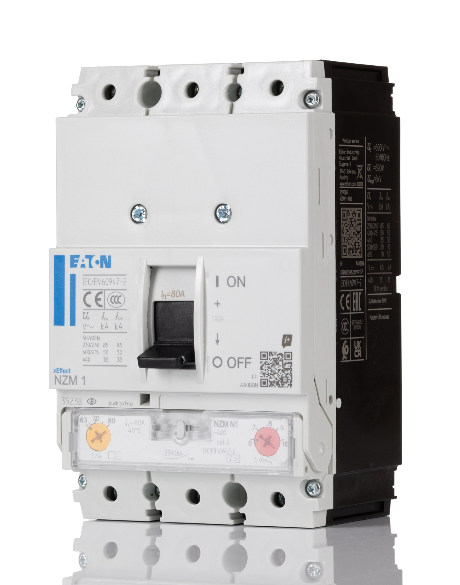 Eaton, xEnergy MCCB 3P 80A, Breaking Capacity 50 kA, Fixed Mount