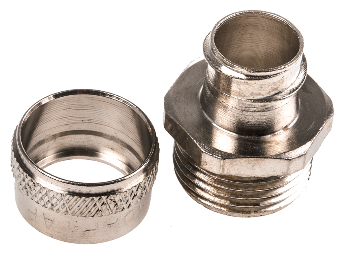 Adaptaflex Straight, Conduit Fitting, 16mm Nominal Size, M20, Brass, Silver IP54 rating
