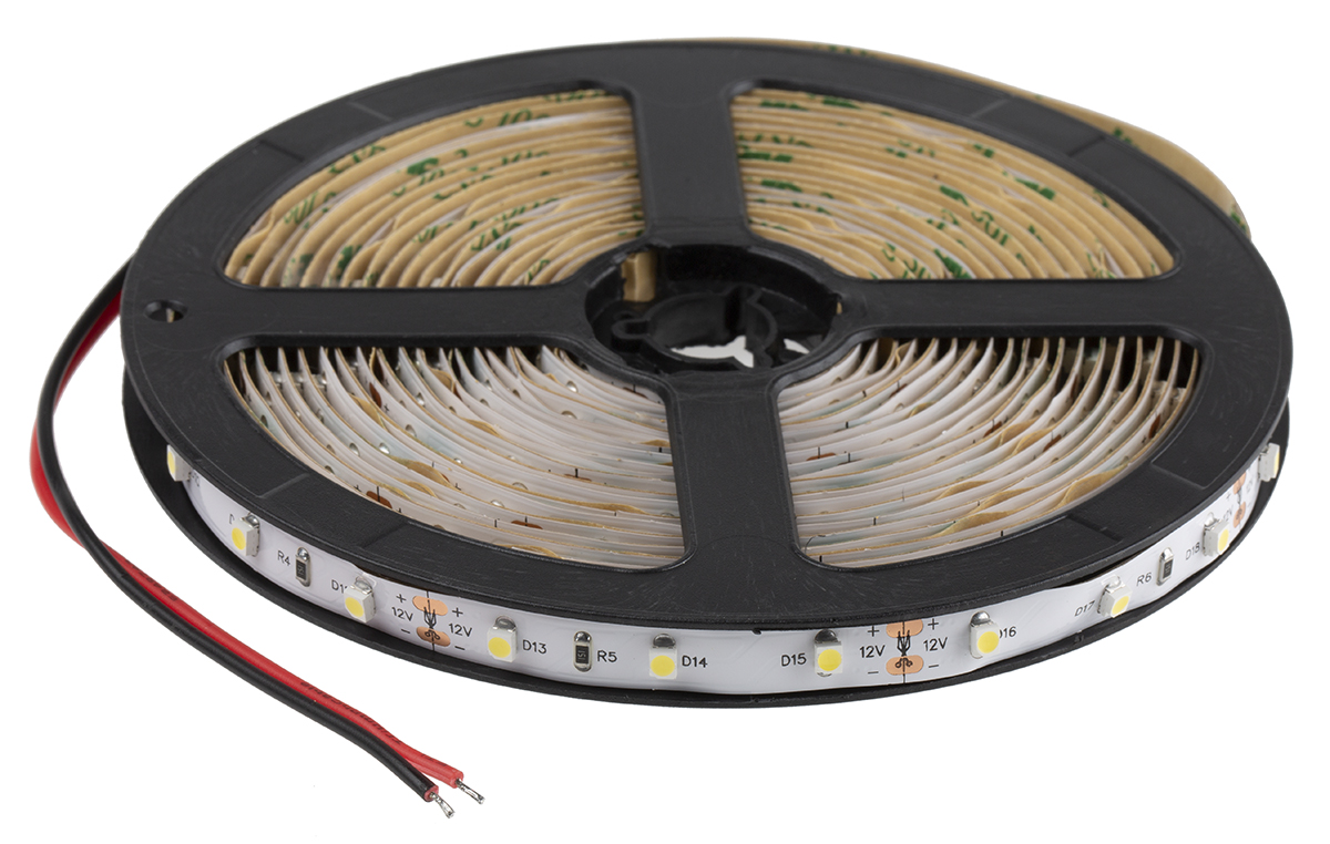 RS PRO 12V White LED Strip Light, 5500 → 7000K Colour Temp, 5m Length