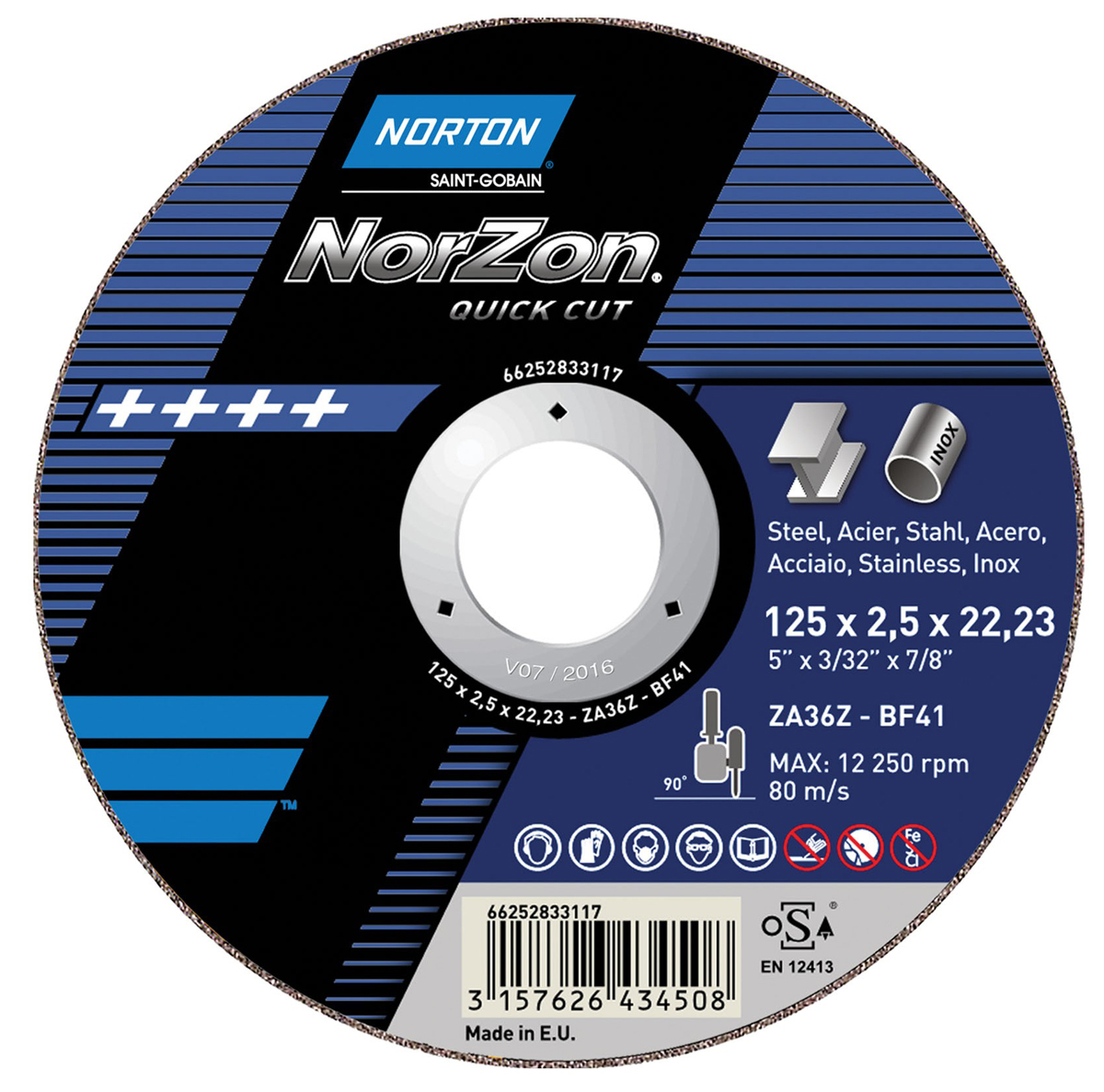 Norton Cutting Disc Zirconium Cutting Disc, 180mm x 3.2mm Thick, P30 Grit, 5 in pack
