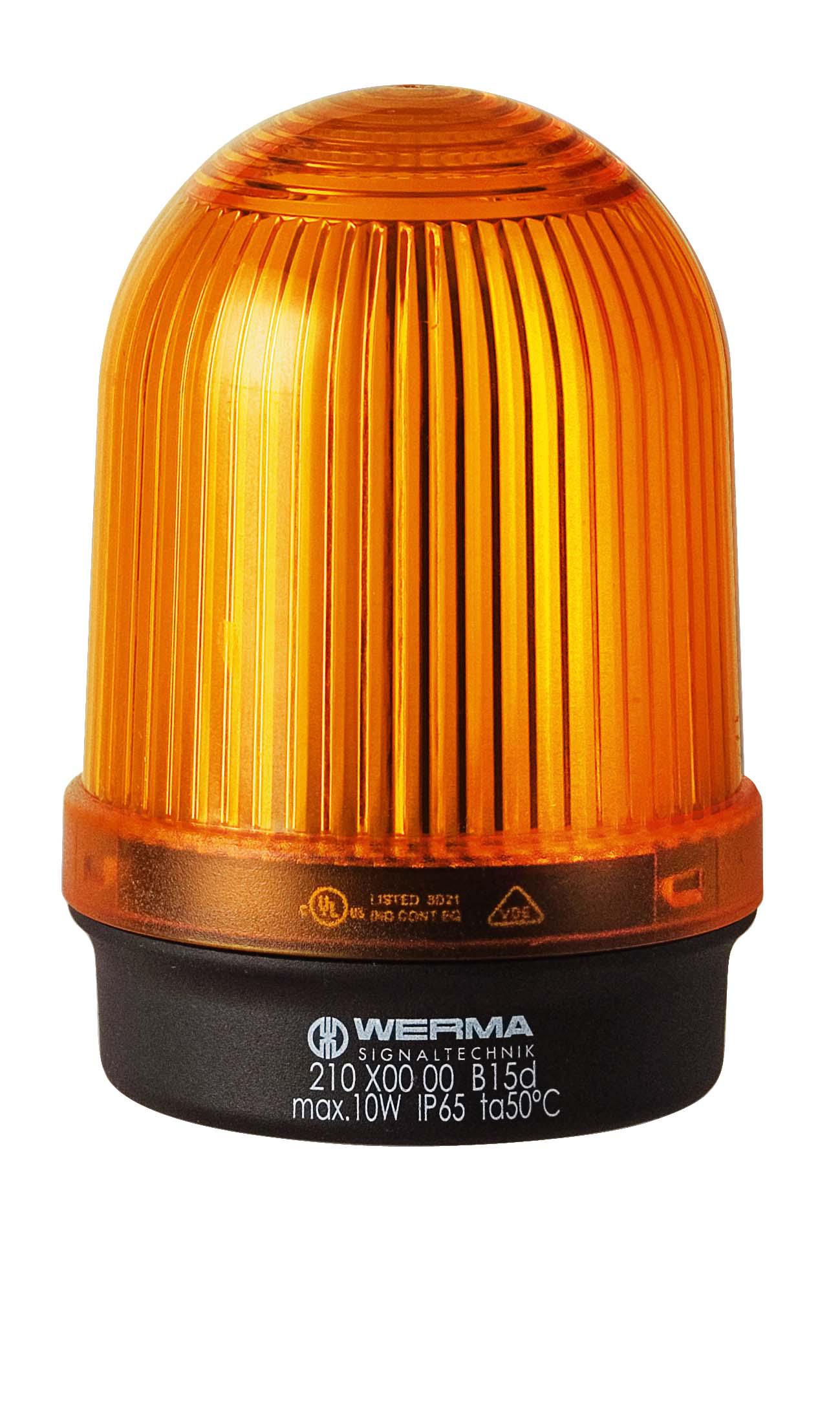 Werma 210 Series Yellow Continuous lighting Beacon, 12 → 230 V, Base Mount, BA 15d Bulb, IP65