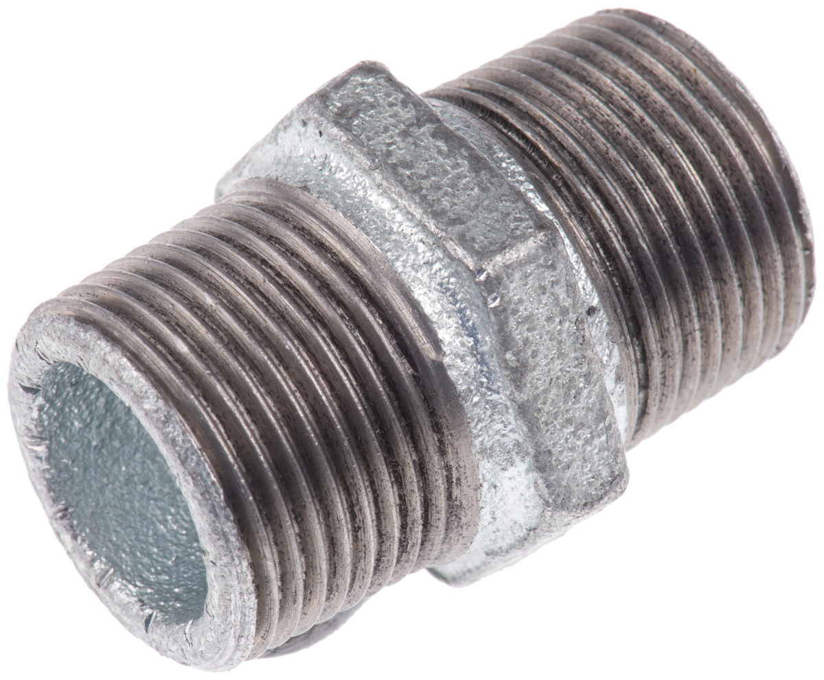 Georg Fischer Galvanised Malleable Iron Fitting Hexagon Nipple, Male BSPT 3/4in to Male BSPT 3/4in
