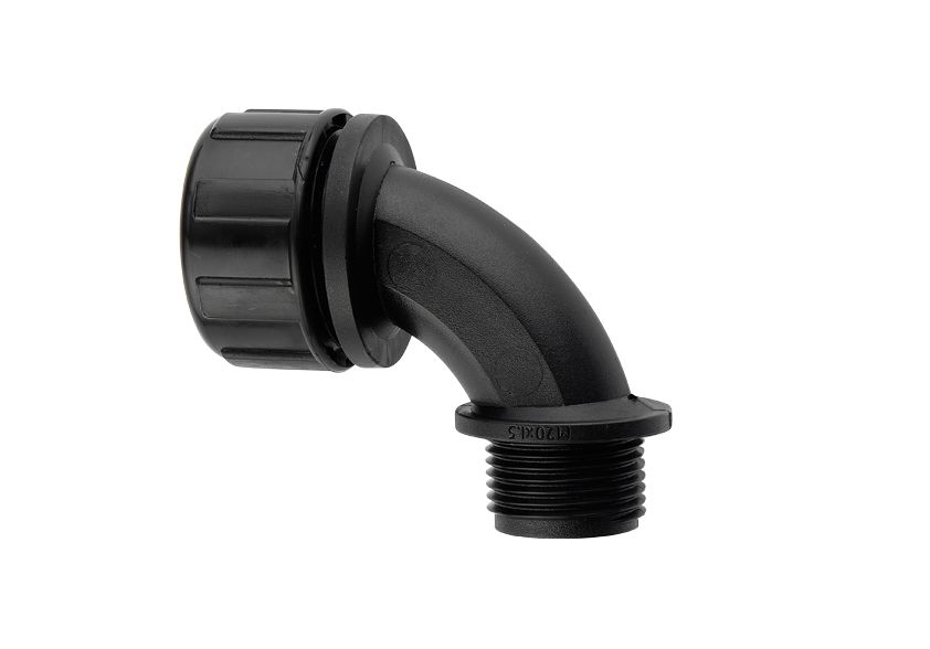 Flexicon 90° Bend, Conduit Fitting, 32mm Nominal Size, M32mm, Nylon, Black