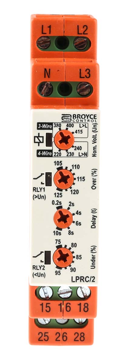 Broyce Control Phase, Voltage Monitoring Relay, 3 Phase, SPDT, 243 → 540V ac, DIN Rail