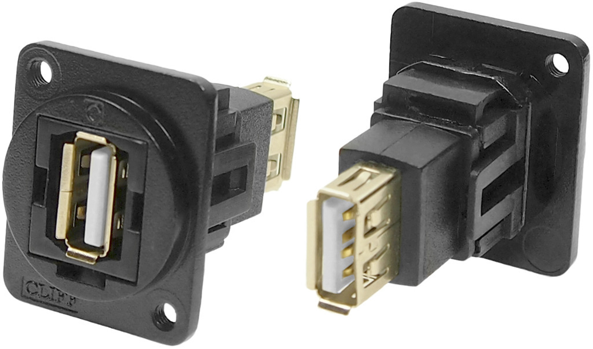 RS PRO Straight, Panel Mount, Socket to Socket- Dual Port Type A to A 2.0 USB Connector