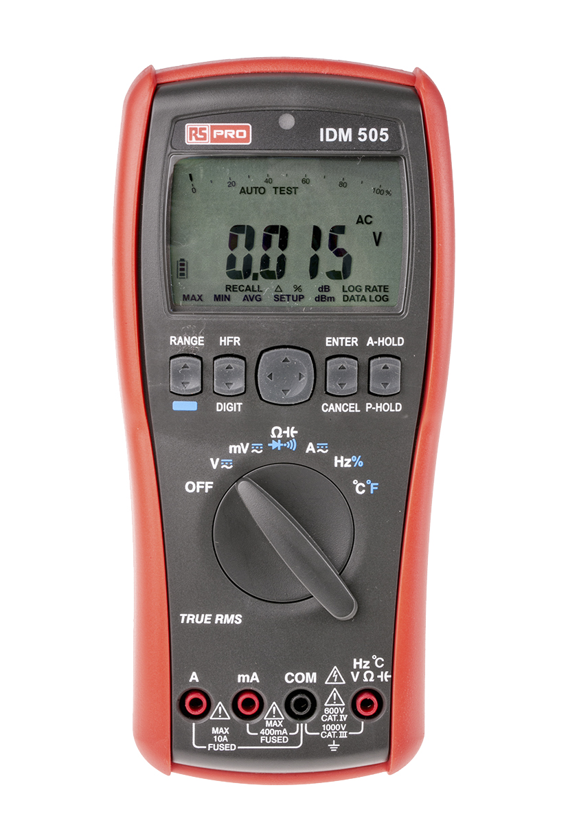 RS PRO IDM505 Handheld Digital Multimeter, True RMS, 10A ac Max, 10A dc Max, 1000V ac Max - RS Calibrated